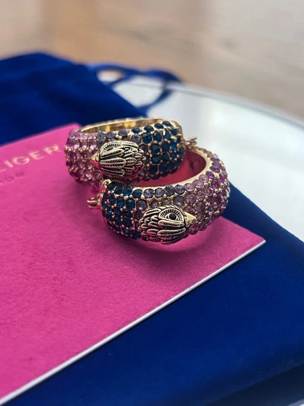 Kurt Geiger Rainbow Crystal Logo Hoop Earrings - Picture 4 of 6